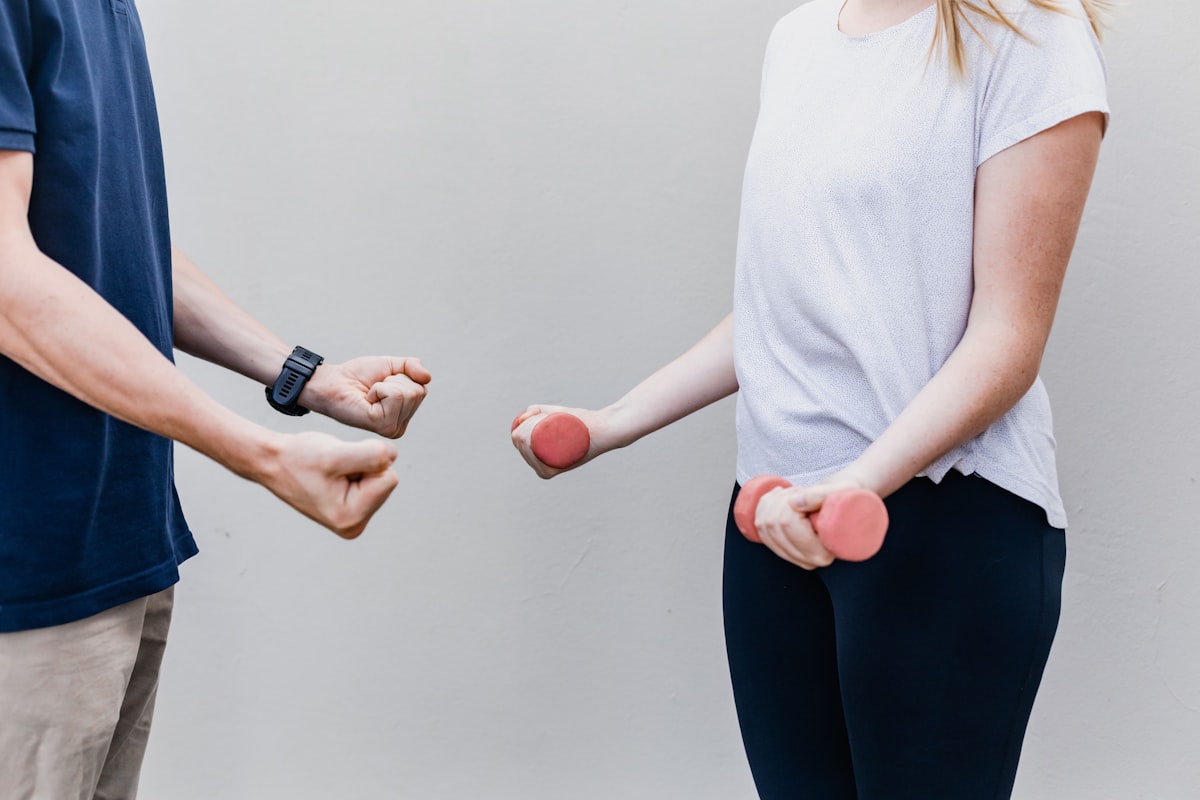 Woman performing kinesiotherapy movement exercise
